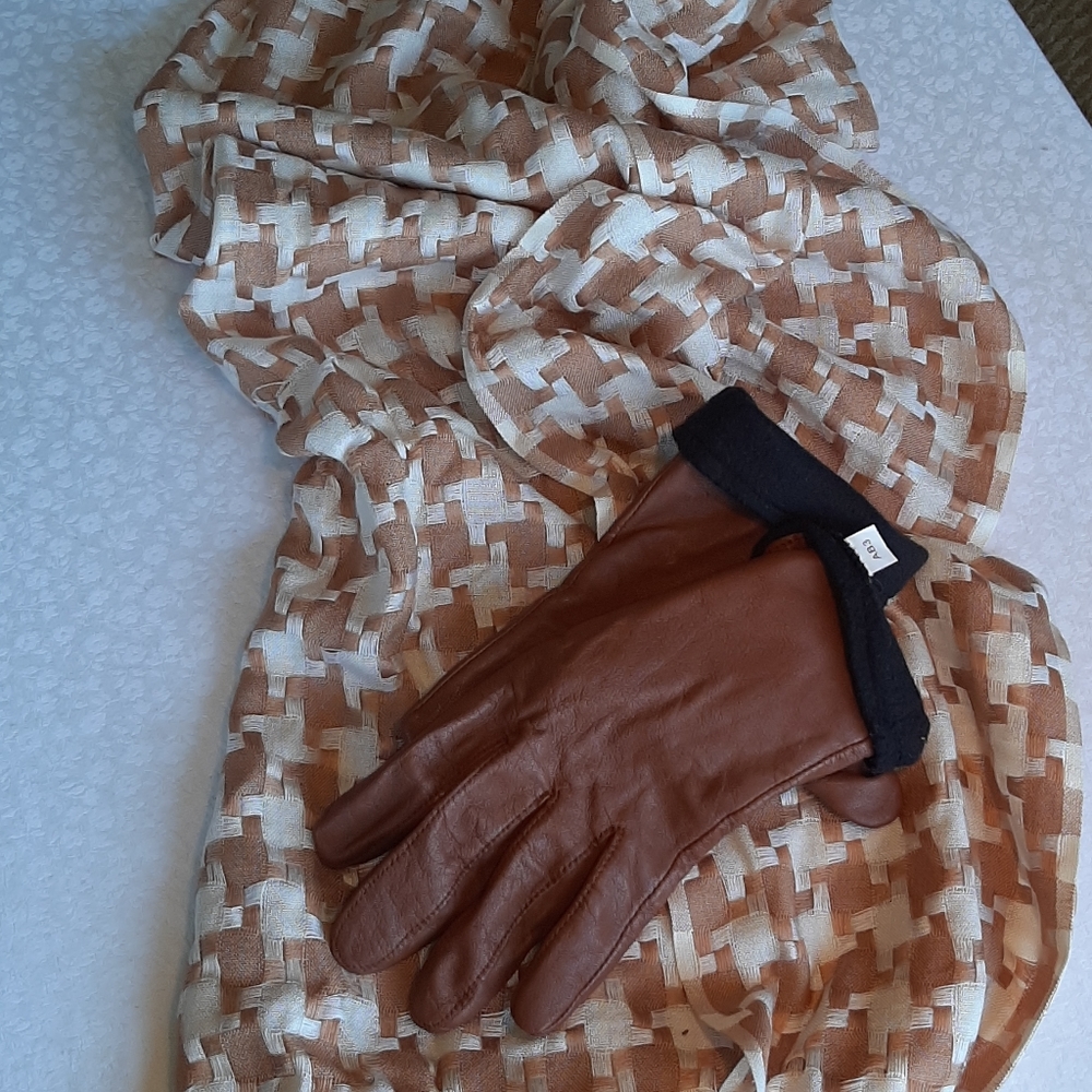 Leather gloves and scarf/shawl